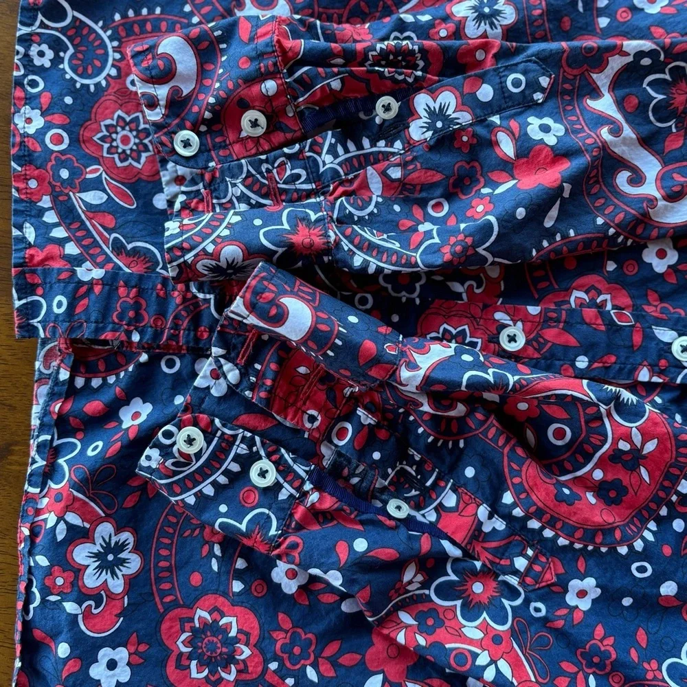 Talbots Navy and Red Paisley Button Down Shirt - Picture 3 of 8